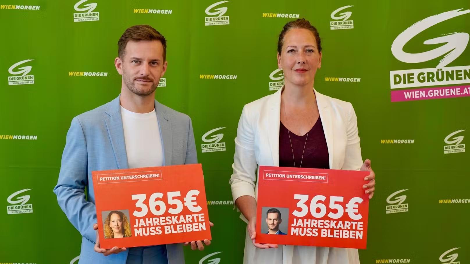 Für Judith Pühringer und Peter Kraus ist klar: Das 365 Euro Ticket muss bleiben! Grüne Wien