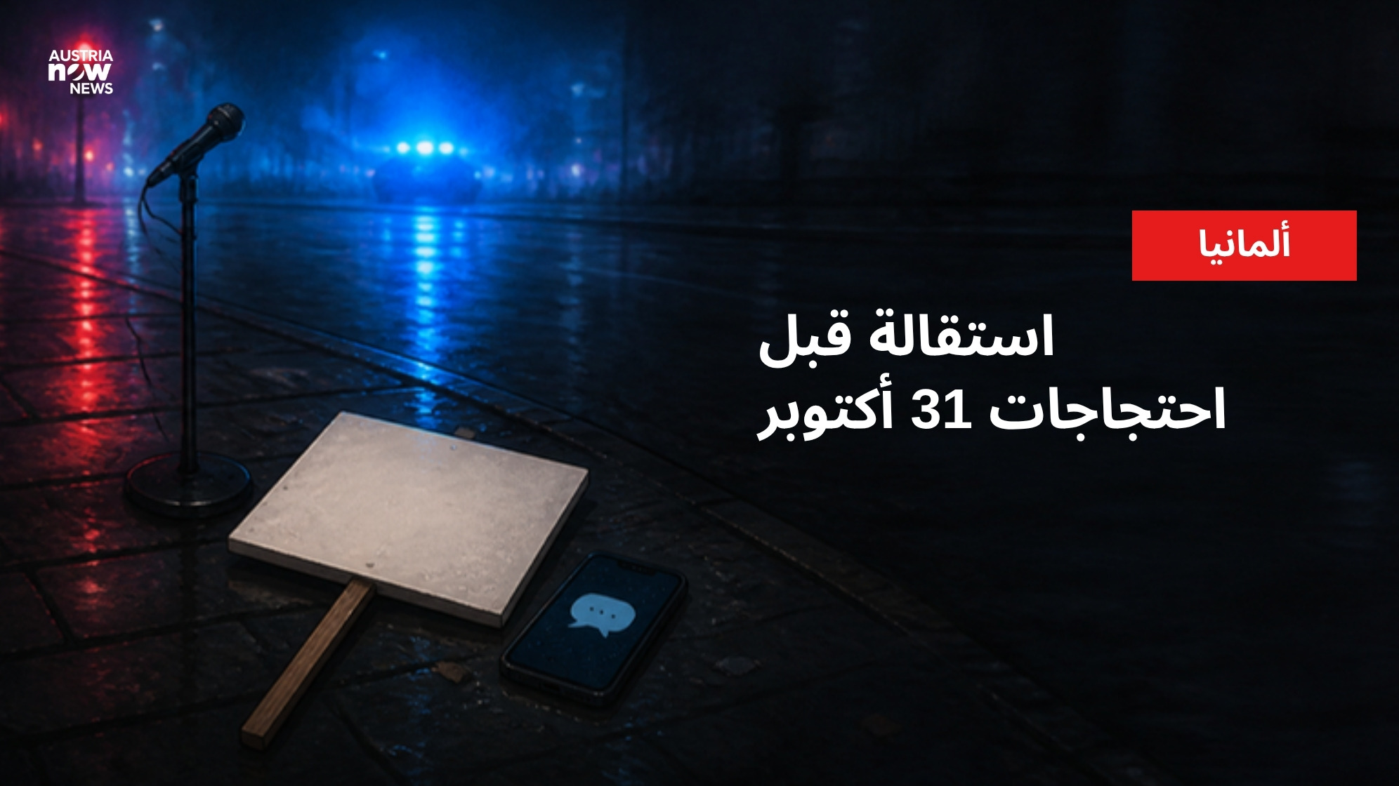 رسم توضيحي للافتة احتجاج فارغة وميكروفون متروك مع عبارة استقالة قبل احتجاجات 31 أكتوبر